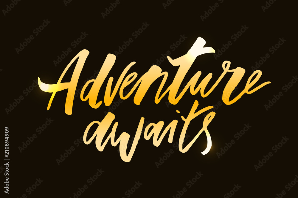 Lettering with phrase Adventure. Vector illustration. gold