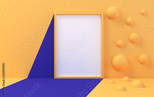 Scene with geometrical forms, the poster model, minimal background, render