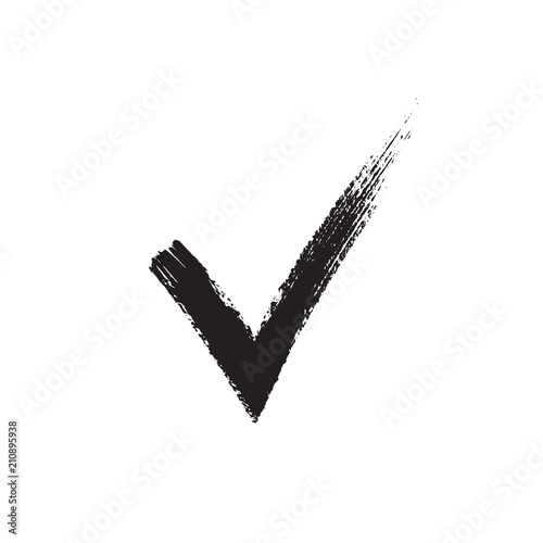 Check mark drawn with a brush and ink. Tick icon grunge style