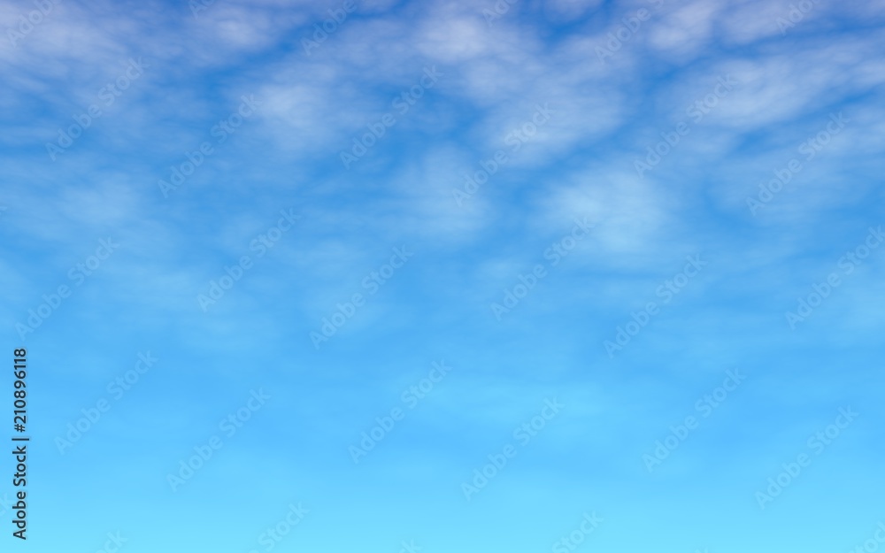The bright sky in the morning. Blue sky background with white clouds. Cumulus white clouds in the clear blue sky. 3D illustration The bright sky in the morning. Blue sky background with white clouds. Cumulus white clouds in the clear blue sky. 3D illustration