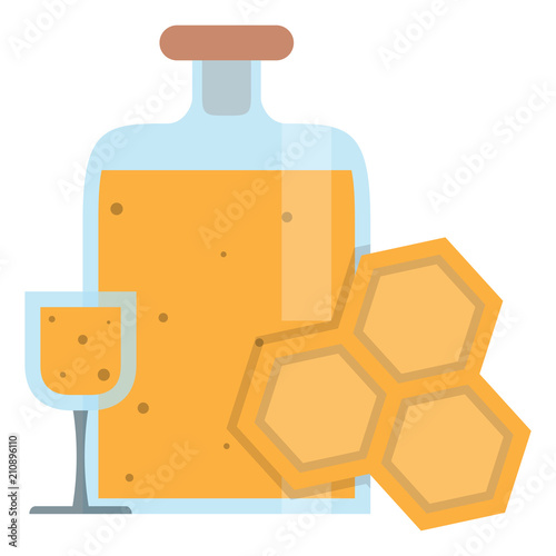 Wineglass with mead,sweet alcoholic drink made from honey,vector image, flat design