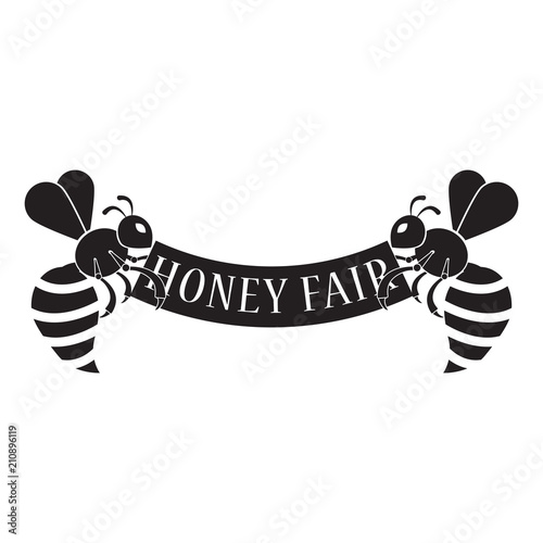 two bees are holding a poster,honey fair,vector image, flat design
