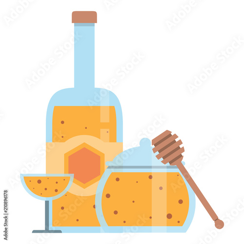 Wineglass with mead,sweet alcoholic drink made from honey,vector image, flat design