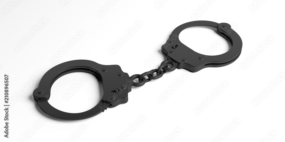 Metal handcuffs isolated on white background, 3d illustration Metal handcuffs isolated on white background, 3d illustration