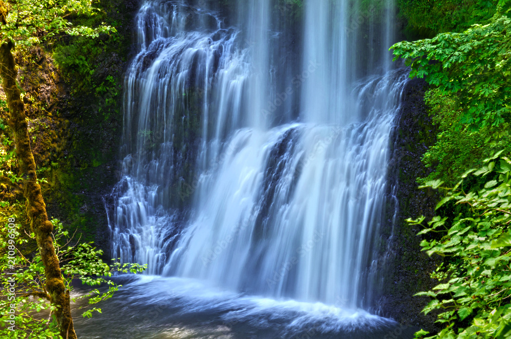Waterfall cascading in Lower South Falls in Silver Falls State Park Waterfall cascading in Lower South Falls in Silver Falls State Park