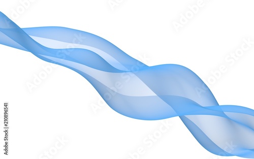 Abstract blue wave. Raster air background. Bright blue ribbon on white background. Blue scarf. Abstract blue smoke. 3D illustration