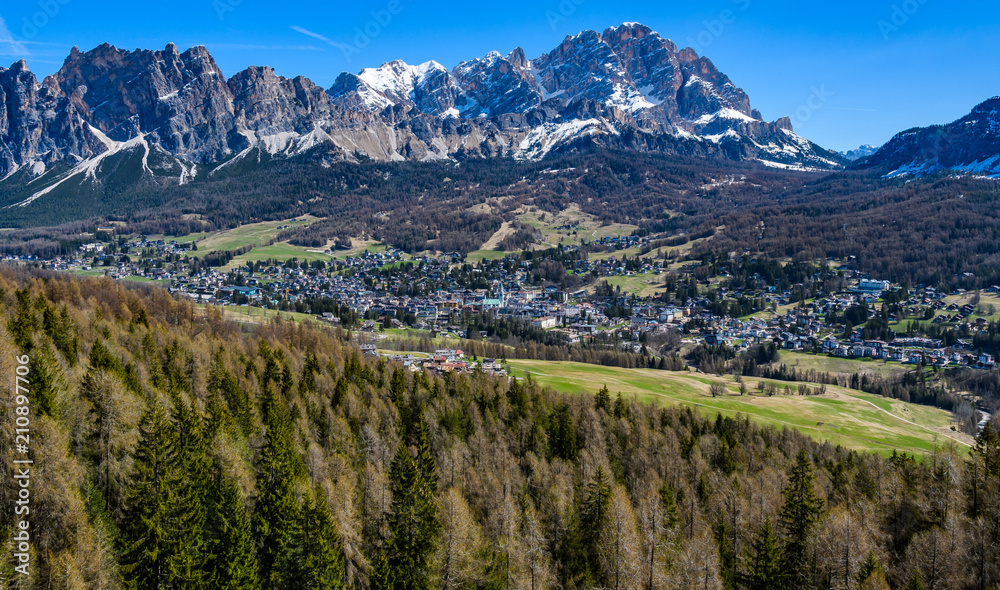 Aerial view of Cortina d'Ampezzo in the Dolomites, Italy Aerial view of Cortina d'Ampezzo in the Dolomites, Italy