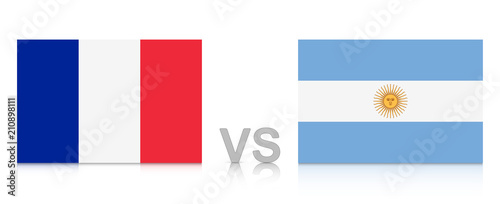 France vs. Argentina. 2018 tournament. National flags with reflection isolated on white background.