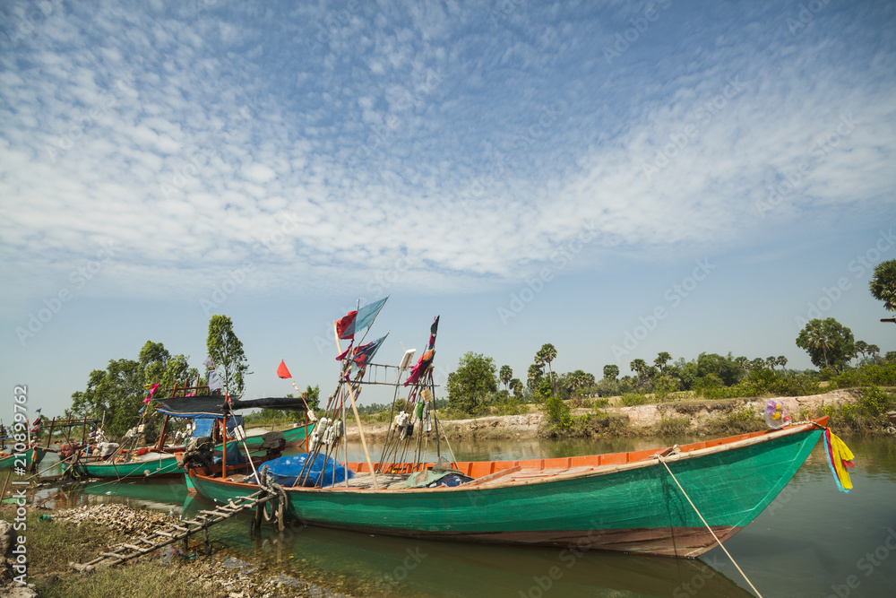 Fishing boat in Cambodia, Asia - beautiful expanded wide angle view