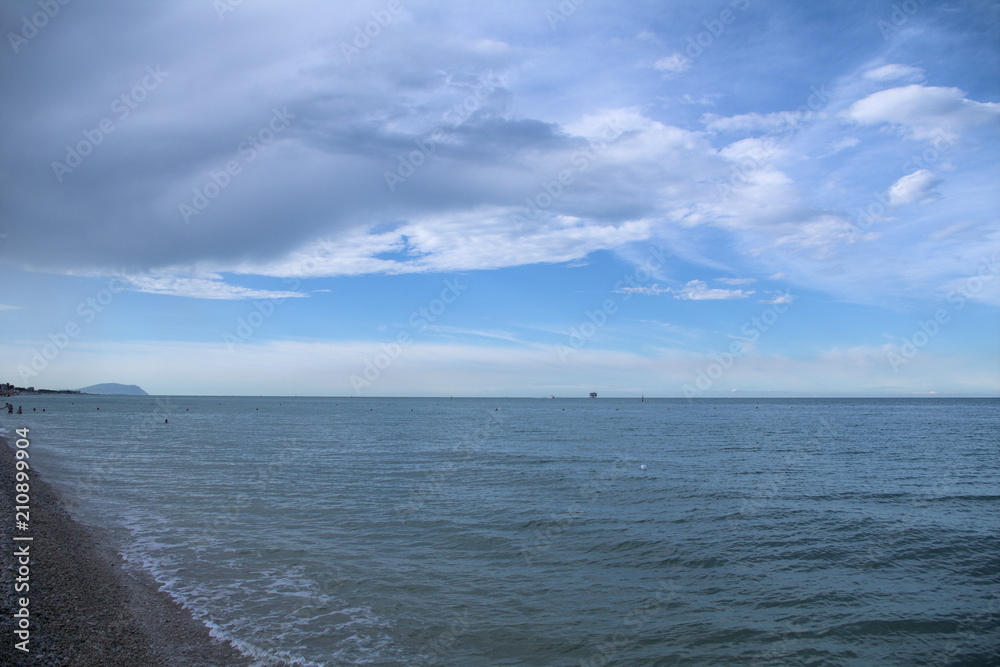 Italy,Adriatic sea,Monte Conero,horizon,seascape,panorama,view,water,sky,clouds
