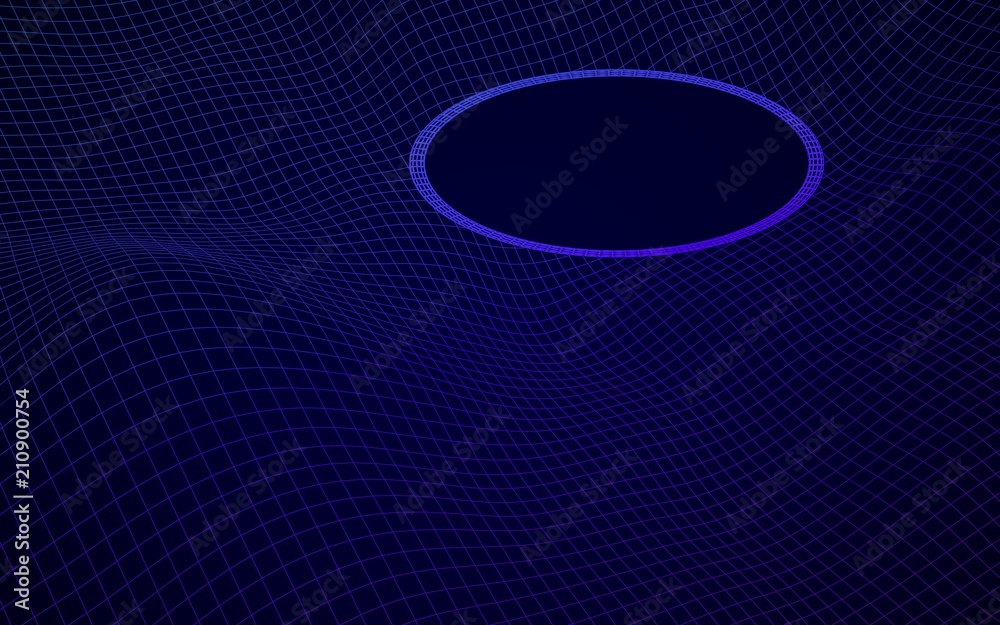 Abstract landscape on a blue background. Cyberspace grid. Hi-tech network, technology. 3D illustration. Mockup