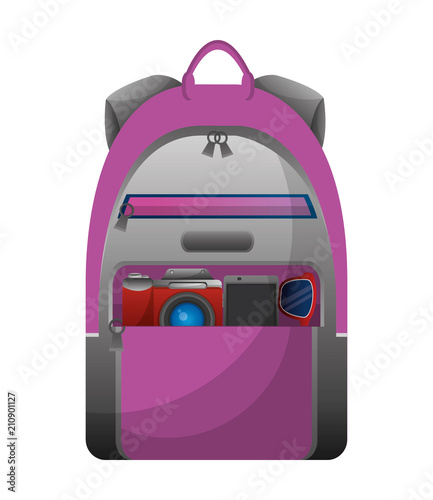 travel tourism backpack and photographic camera