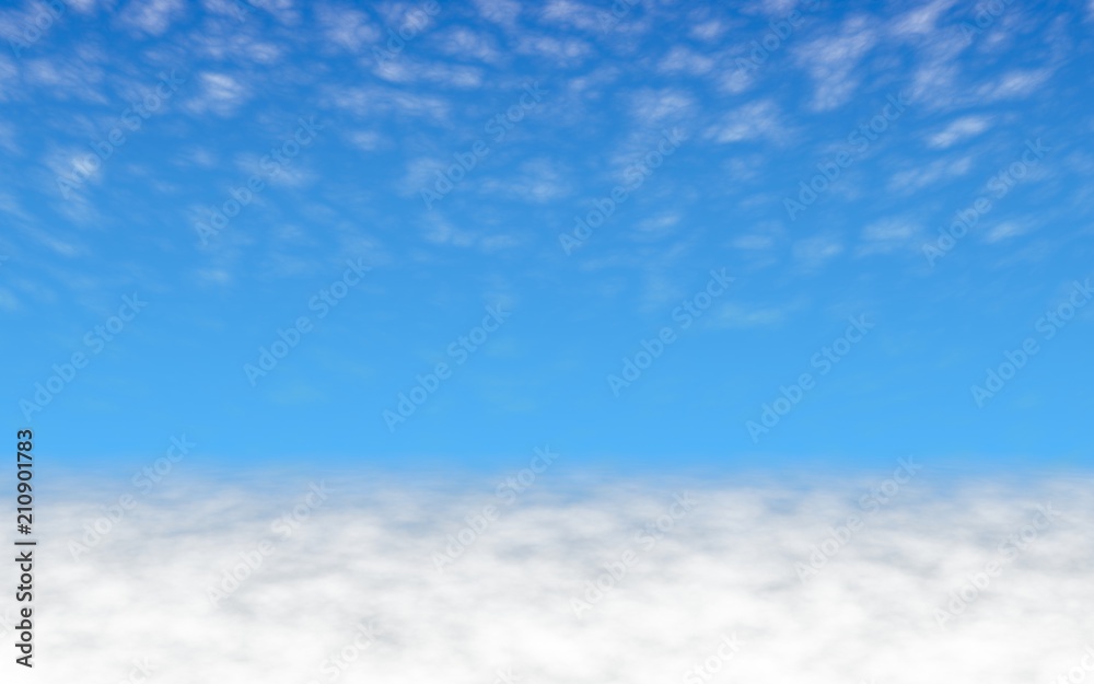 Fototapeta premium Blue sky background with white clouds. Cumulus white clouds in the clear blue sky in the morning. 3D illustration