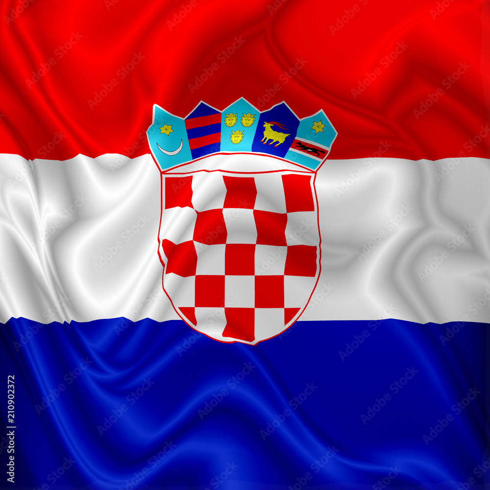 Croatia Flag Waving Digital Silk Fabric 
