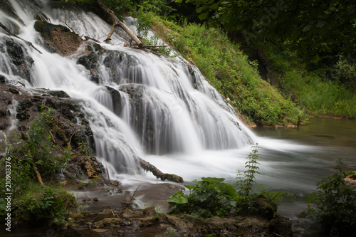 A waterfall in the mountains