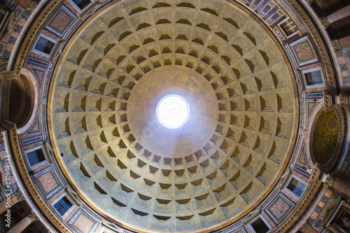 Stampa su tela Dome and Interior view of Pantheon with fish eye lens wide angle panorama