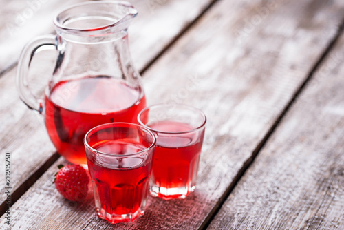 Strawberry liquor in a glasses