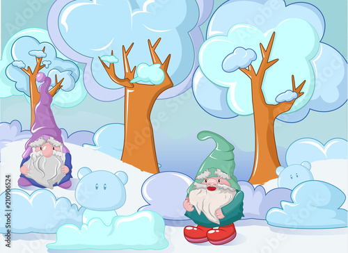 Gnome in winter concept banner. Cartoon illustration of gnome in winter vector concept banner for web design photo