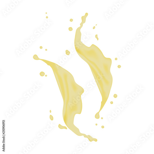 3d realistic twisted lemon juice splash with drops. Isolated cocoa yogurt caramel cream surfing wave on white background. Product package design.