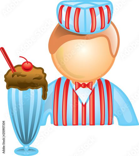 Illustration of a soda jerk icon with a rootbeer float. This icon is part of the food industry icon collection.