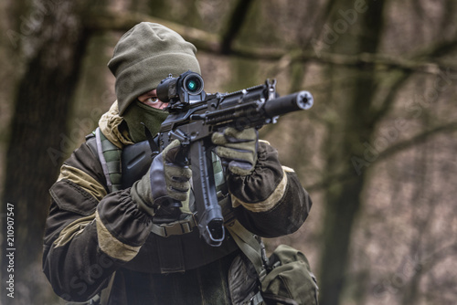 Airsoft player in russian uniform