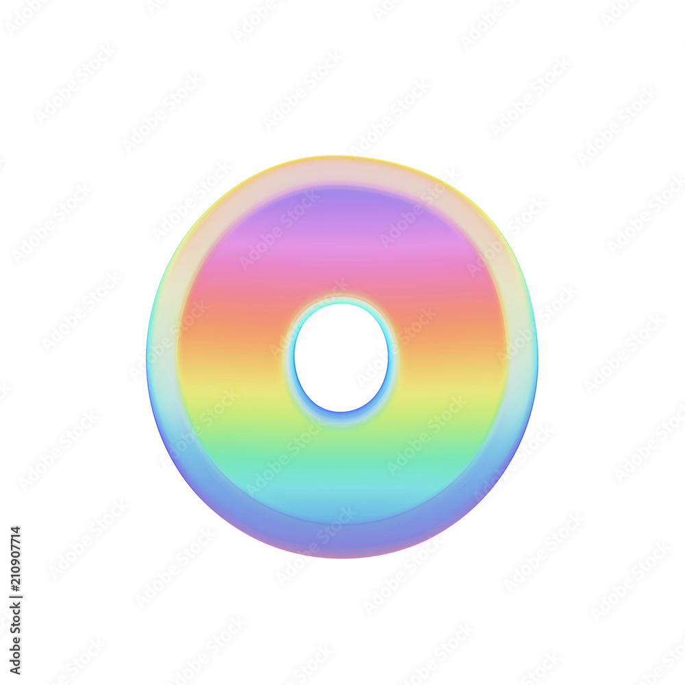 Alphabet letter O uppercase. Rainbow font made of bright soap bubble. 3D render isolated on white background. Alphabet letter O uppercase. Rainbow font made of bright soap bubble. 3D render isolated on white background.