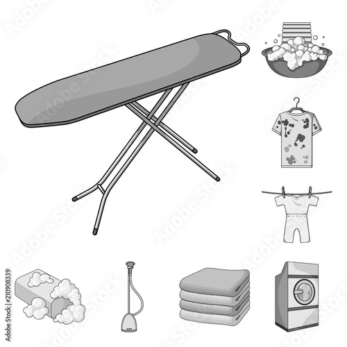 Dry cleaning equipment monochrome icons in set collection for design. Washing and ironing clothes vector symbol stock web illustration.