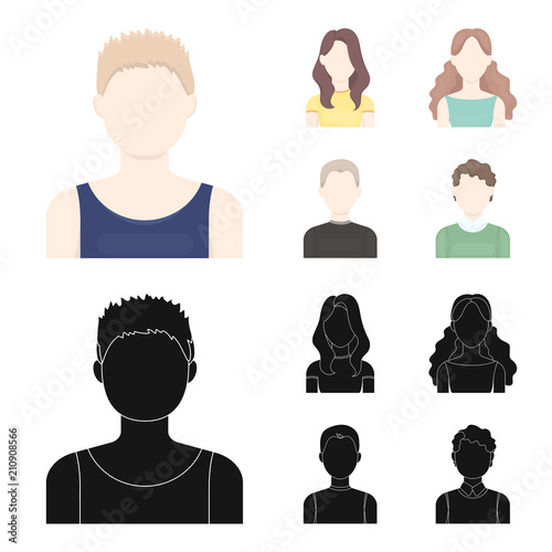 Girl with long hair, blond, curly, gray-haired man.Avatar set collection icons in cartoon,black style vector symbol stock illustration web.