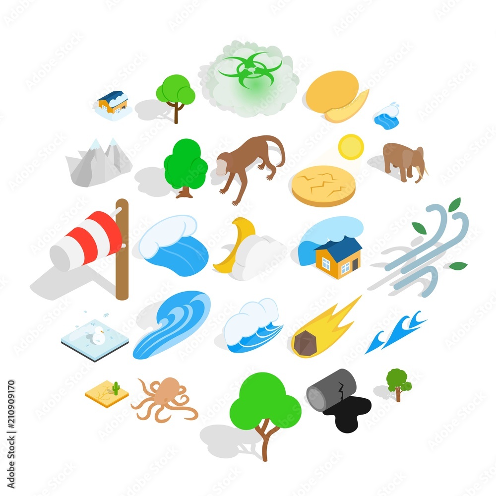 Land icons set. Isometric set of 25 land vector icons for web isolated on white background Land icons set. Isometric set of 25 land vector icons for web isolated on white background