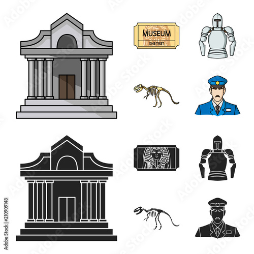 Picture, sarcophagus of the pharaoh, walkie-talkie, crown. Museum set collection icons in cartoon,black style vector symbol stock illustration web.