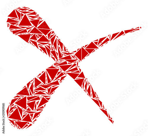 Erase collage of triangle items in various sizes and shapes. Vector triangles are organized into erase collage. Geometric abstract vector illustration.