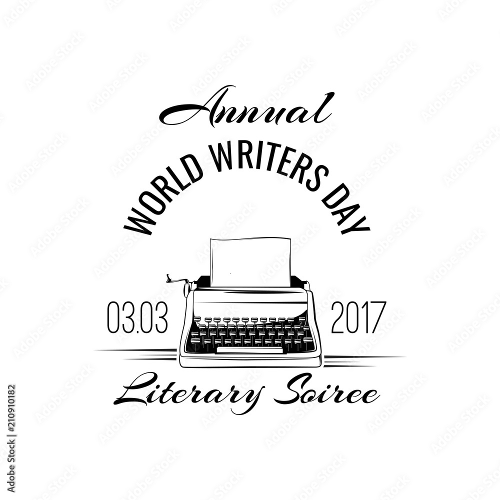 Typewriter badge. World writers day logo. Writer sign. Vector illustration.