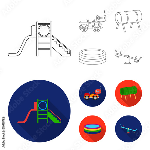 Machine for radio control, tunnel, trampoline, swing. Playground set collection icons in outline,flat style vector symbol stock illustration web.