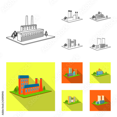 Processing factory,metallurgical plant. Factory and industry set collection icons in outline,flat style isometric vector symbol stock illustration web.
