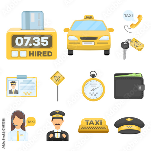 Taxi service cartoon icons in set collection for design. Taxi driver and transport vector symbol stock web illustration.