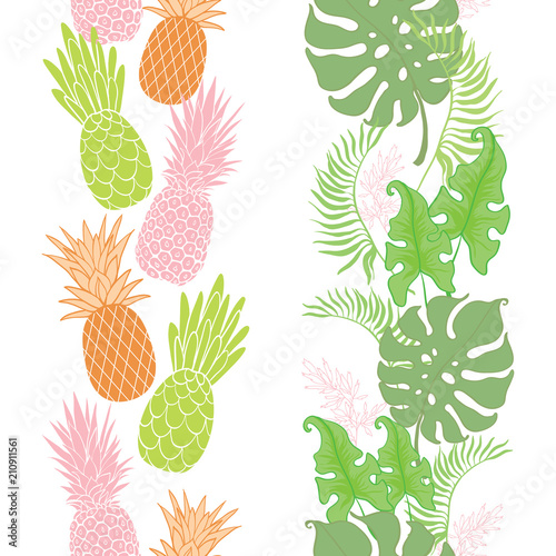 Tropical pineapples, leaves borders frames set. Great for summer exotic wallp...