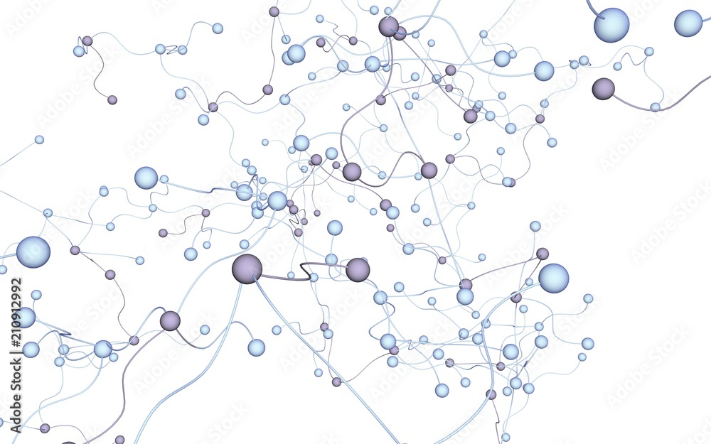 Neural network. Social network. Futuristic dna, deoxyribonucleic acid. Abstract molecule, cell illustration, mycelium. Light background. 3D illustration
