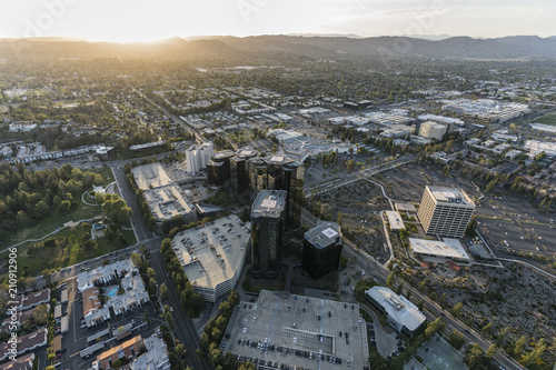 Sunset aerial view of  Warner Center in the San Fernando Valley area of Los Angeles, California.   photo