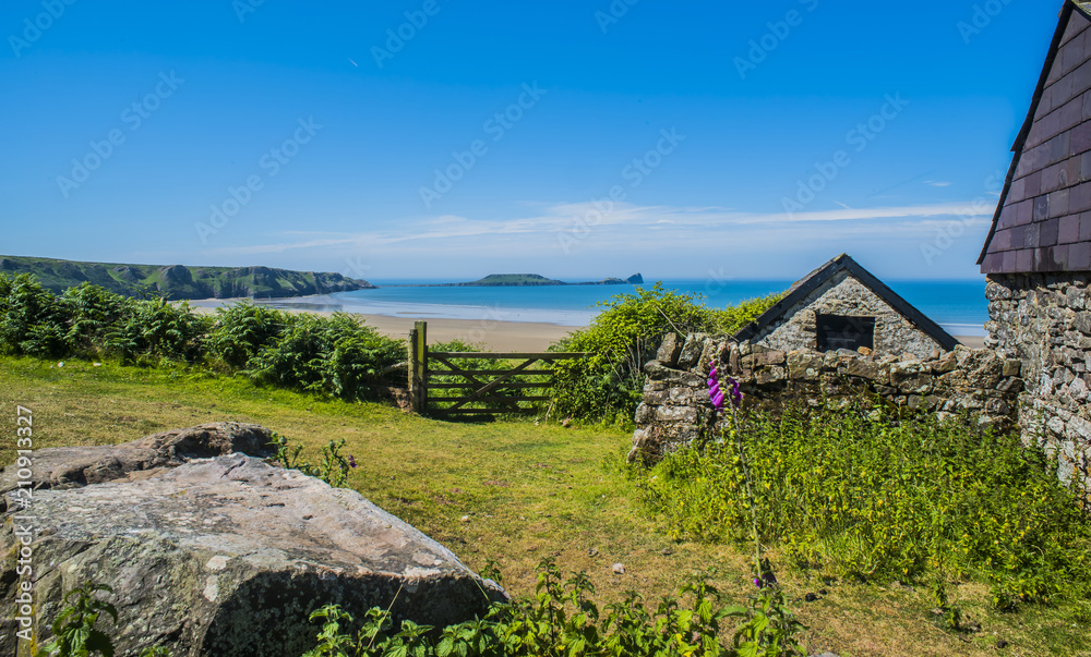 Rossili Beach and Worm's Head, Gower, Wales, UK Rossili Beach and Worm's Head, Gower, Wales, UK