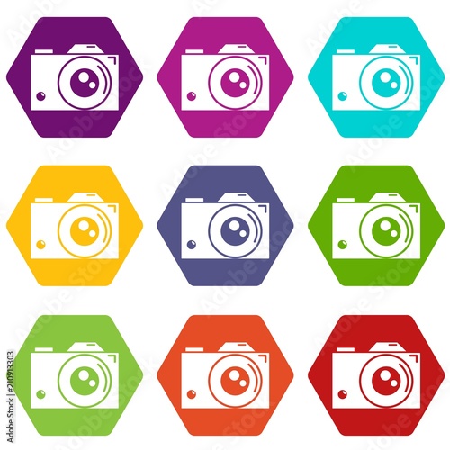 Retro camera icons 9 set coloful isolated on white for web