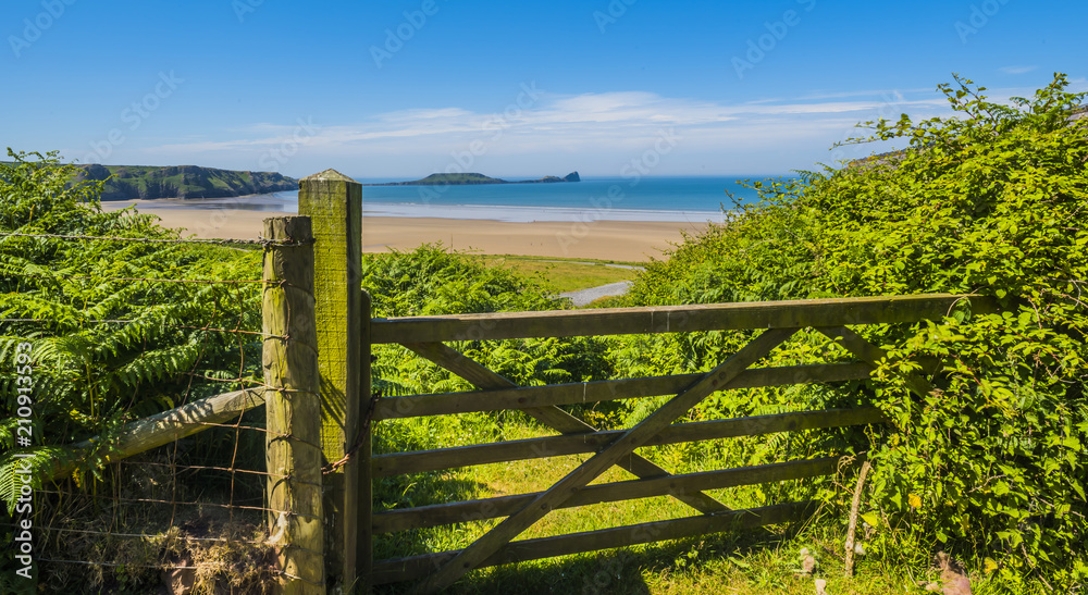 Rossili Beach and Worm's Head, Gower, Wales, UK