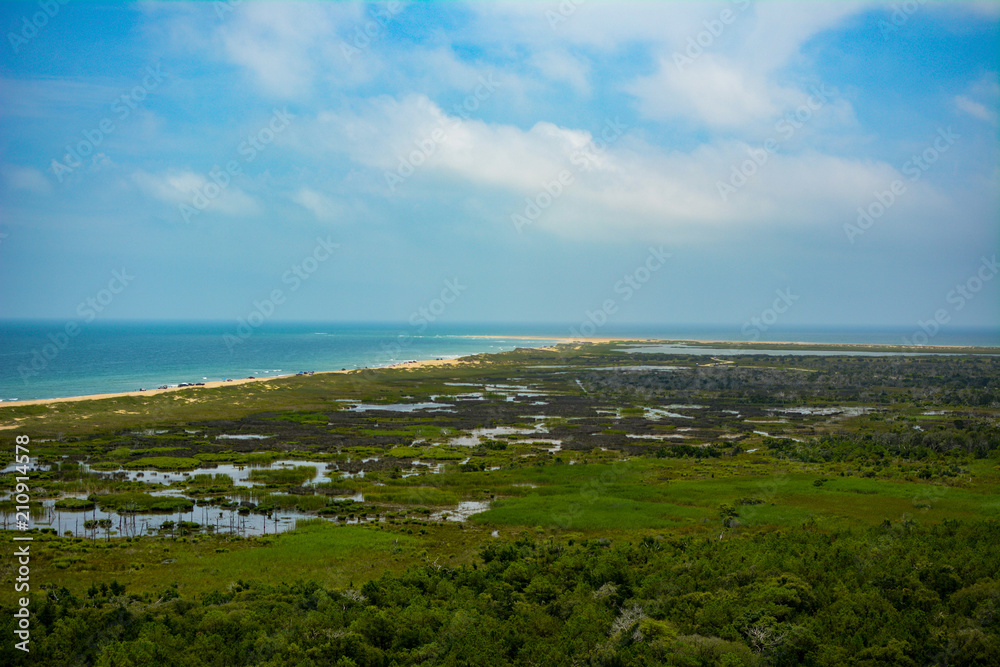 The view of the Atlantic coast on Cape Hatteras from the top of the lighthouse