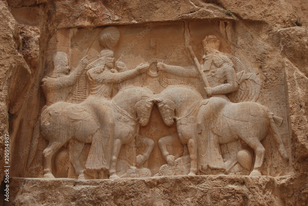 The investiture of Ardashir I, famous carving from Naqsh-e Rustam, Iran