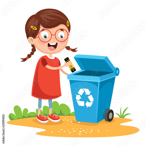 Vector Illustration Of Kid Recycling Battery