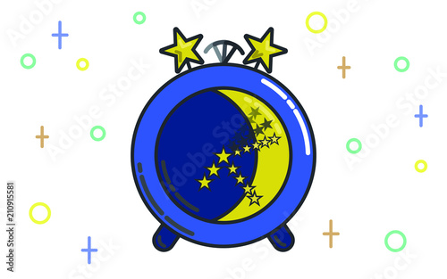 Alarm clock. Blue alarm clock with stars and moon on the clock face.