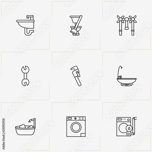 Plumbing line icon set with sink , plunger and wrench