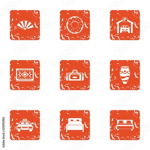 Bedroom suite icons set. Grunge set of 9 bedroom suite vector icons for web isolated on white background