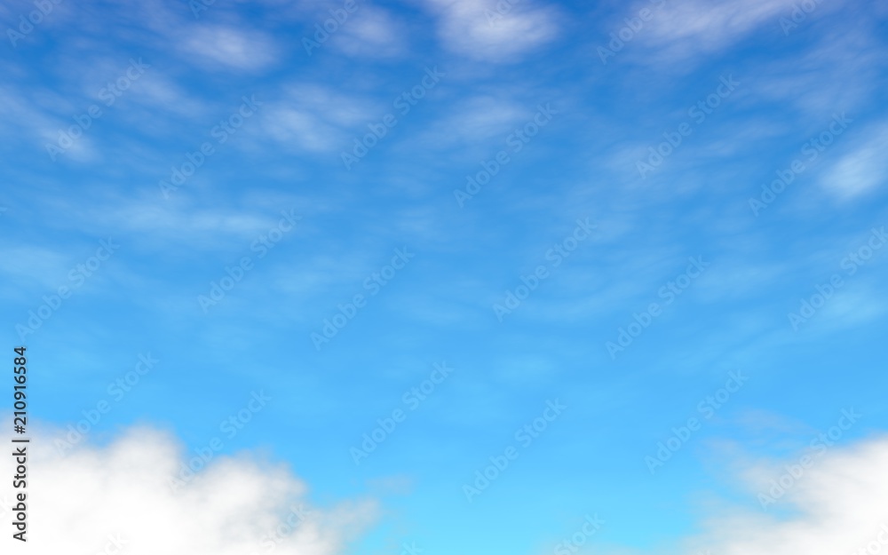 Obraz premium Blue sky background with white clouds. Abstraction group of clouds on clear blue sky on sunny day. 3D illustration
