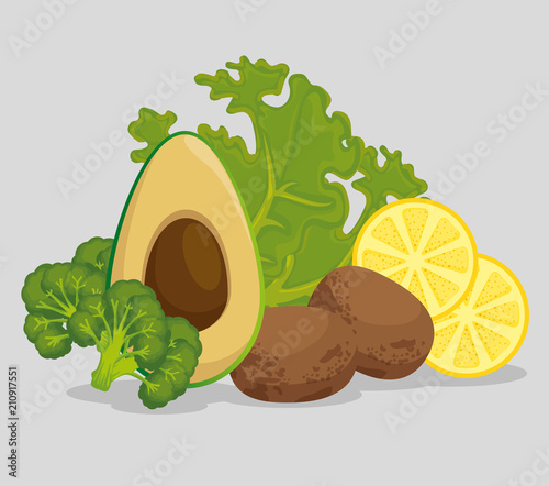 healthy fruits and vegetables vector illustration design photo