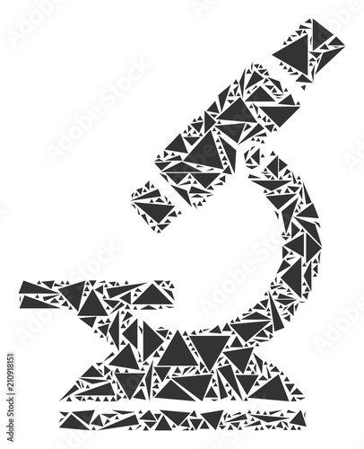 Microscope collage of triangle elements in variable sizes and shapes. Vector polygons are arranged into microscope collage. Geometric abstract vector illustration.